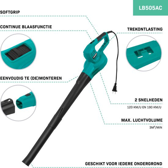 VONROC Laubbläser 650W - kabelgebundenes Modell - 2 Geschwindigkeiten: 120 km/h - 190 km/h