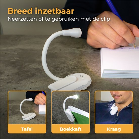 Nuvance - Leselicht - Klemmleselicht - Dimmbar - 3 Stufen - Leselicht für Buch - Wiederaufladbar USB C - 24 Stunden Lesevergnügen - Klemmlicht - für Kind & Erwachsene - Klemmlicht - Weiß