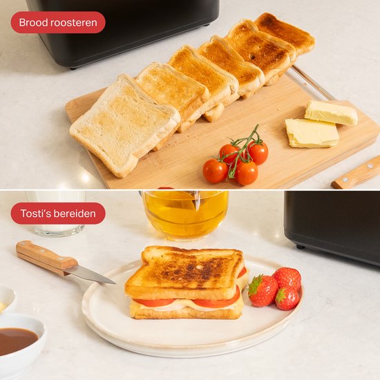 AoraKitchen Toaster - Mit Toastklammern - 6 Heizstufen - LED-Bildschirm - Timer - Schwarz