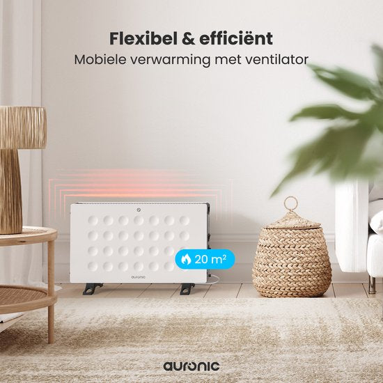Auronic Heizkonvektor - 2000W - Eingebautes Gebläse - Elektrisches Heizgerät - Mit Thermostat - Heizgerät - Weiß
