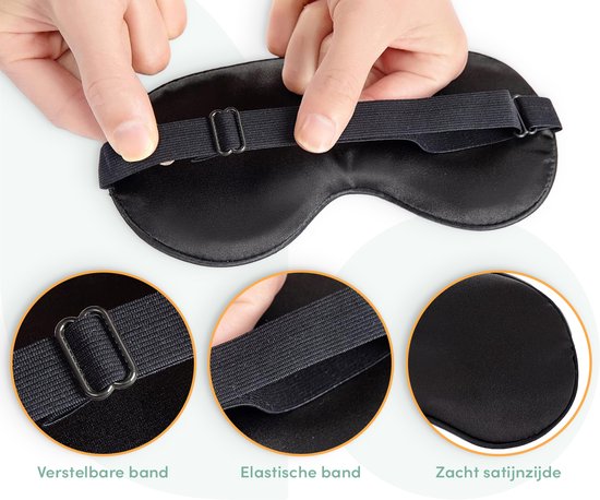 Loti Premium Silk Sleep Mask + Aufbewahrungsbeutel - 100% abdunkelnde Augenmaske - Verstellbar - Augenbinde - Seidig weich - Anti-Falten - Augenmaske - Schlafmaske - Schwarz