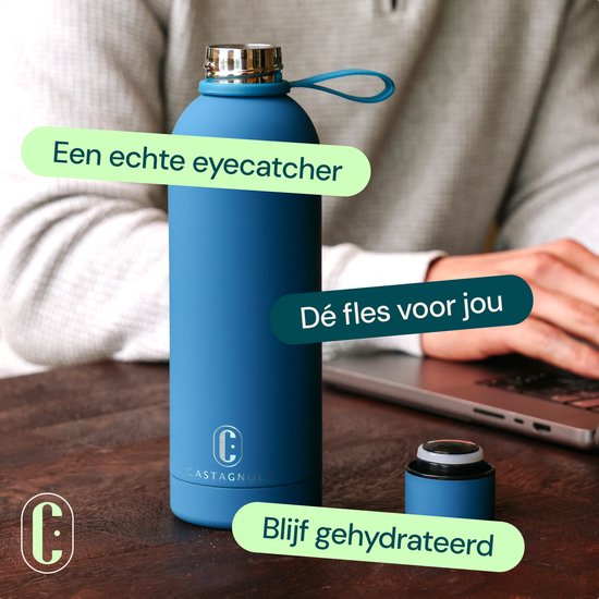 Castagnola Wasserflasche - Edelstahl-Trinkflasche 500 ML - Stahl-Thermosflasche - Trinkflaschen für Erwachsene - Doppelwandig - Hellblau