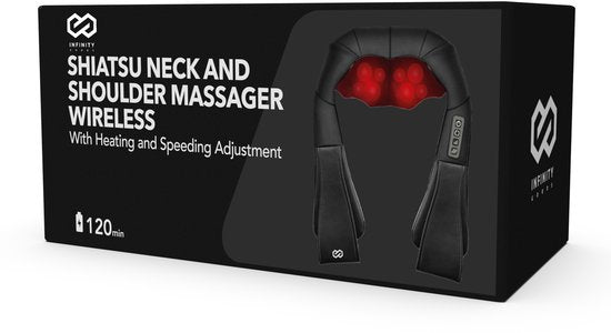 Infinity Goods Kabelloses Shiatsu-Massagekissen - Elektrisch - Nacken, Schulter und Rücken - Wärmefunktion - 8 Massageköpfe - Massagegerät