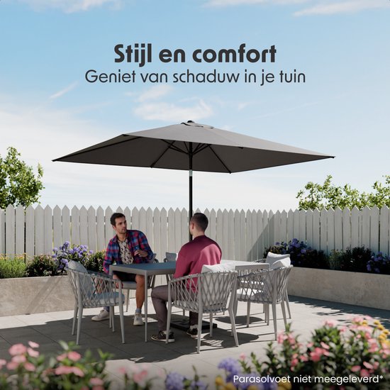 LifeGoods Sonnenschirm - Garten - 200x300cm - 30° neigbar - Wasserdicht - UPF50+ - Dunkelgrau