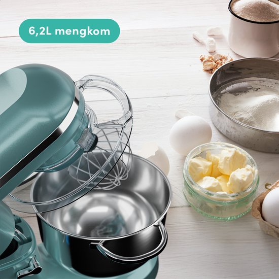 KitchenBrothers Küchenroboter - Küchenroboter - 6.2L - Mixer mit Rührschüssel - Küchenmixer - 2000W - Pastellgrün