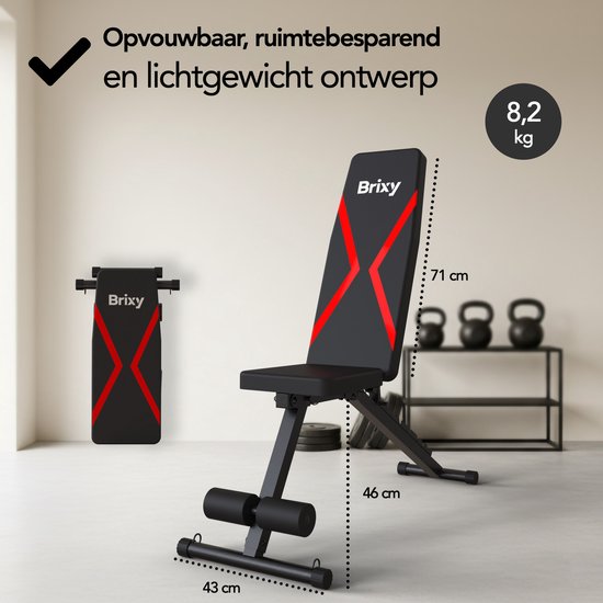 Brixy Fitness Halter Bench - Übung Bank - bis zu 300KG - Bankdrücken Bank - Übung Bank - einstellbar - faltbar - schwarz