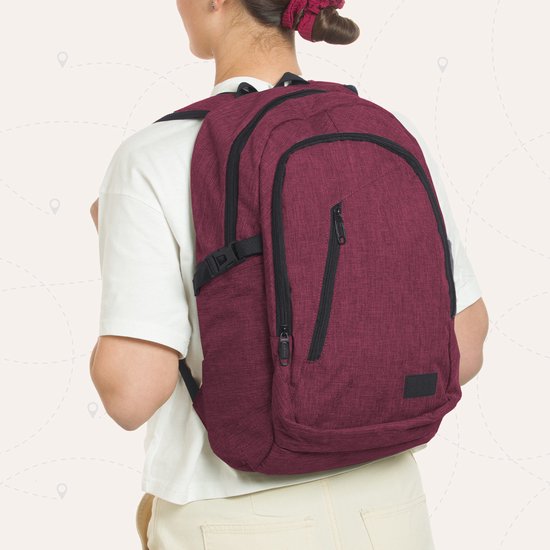 TRVLMORE Rucksack mit Lifetime - Rucksack mit 15.6 Zoll Laptopfach - Schultasche - spritzwassergeschützt - Männer und Frauen - Jungen und Mädchen - 25L - Burgunderrot