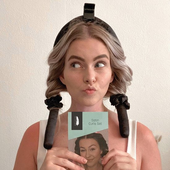 Soft & Silky Heatless curls - Satin - Band - Inkl. 2 Haargummis und 1 Haarspange - Lockenwickler - Lockenwickler - Locken ohne Hitze - Satin Hair Curler - Curly hair products