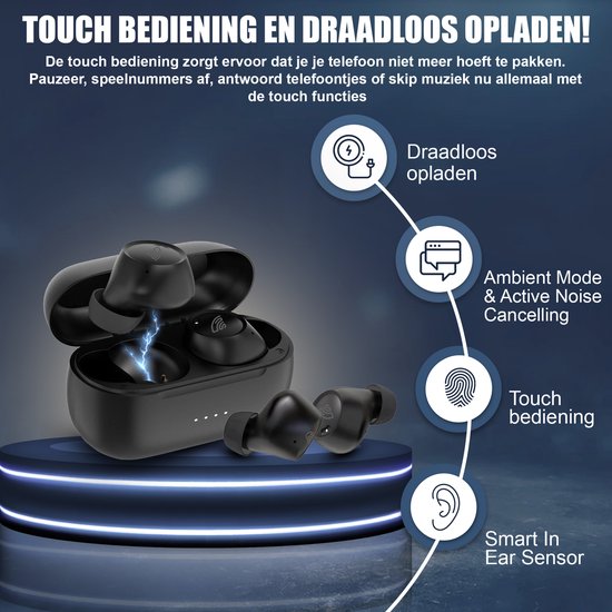 Golden Sound Buds Pro - Kabellose Ohrhörer - Bluetooth-Ohrhörer - Aktive Geräuschunterdrückung 32 dB - Umgebungsmodus - 40 Stunden Akkulaufzeit - Kabellose Ohrhörer - Geeignet für alle Smartphones und Laptops