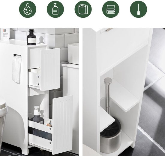SoBuy Niedriger Schrank, Stehender schmaler Aufbewahrungsschrank, Schmaler Badezimmerschrank, Toilettenschrank - Weiß, 60x20x75cm, BZR111-W