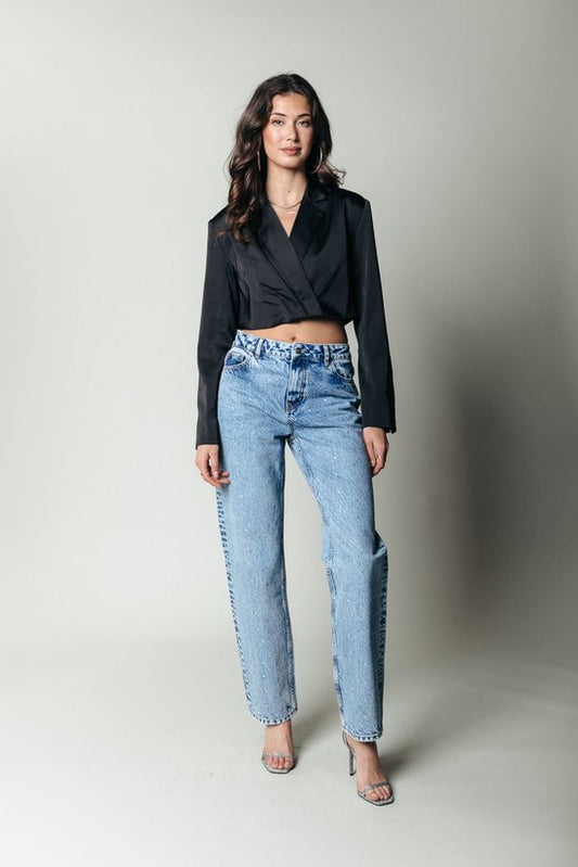 Bunte Rebel Jones Strass Mid Rise Straight Leg Denim Hosen - S