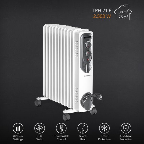 TROTEC Ölradiator TRH 21 E - 3 Heizstufen - 8 min Aufwärmzeit - Frostschutzfunktion - Weiß