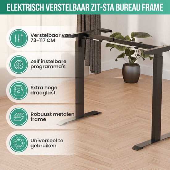 Avalo Schreibtischgestell - Elektrisch - Verstellbar - für Tischplatte 60-80 x 100-160cm - Stahl - Schwarz