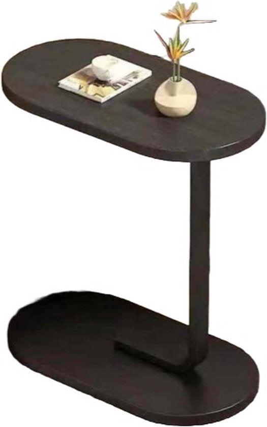 Ceruzo Beistelltisch - Schwarz - Bank Tisch - Metall mit Holz - Couchtisch - C Form - 45x28x60 cm