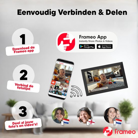 Denver Digitaler Bilderrahmen 15,6 Zoll – XL – Full HD – Frameo-App – Fotorahmen – Digitaler Kalender – WLAN – 32 GB – IPS-Touchscreen – PFF1504