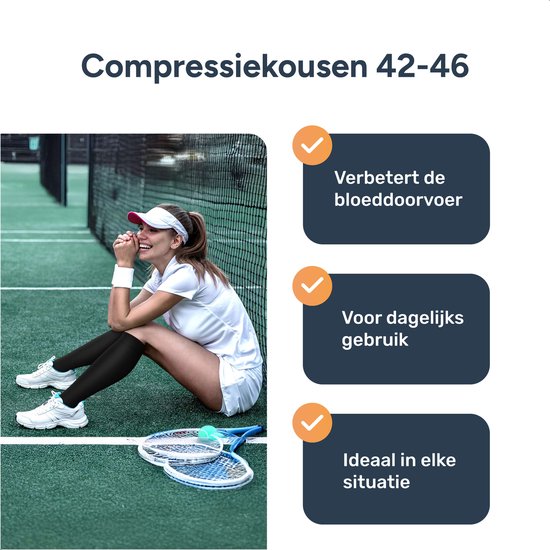 Alyze Kompressionsstrümpfe - Größe 43-46 - Neuropathiesocken - Medizinische Stützstrümpfe - Diabetes - Bett - Schlafsocken - Durchblutung & Laufen - Schwarz - Hoch