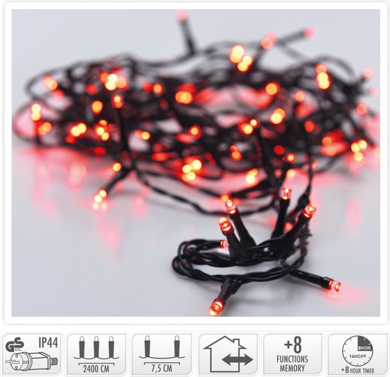 Weihnachtsbeleuchtung 320 LEDs – 24 m – rot – Timer – Lichtfunktionen – Speicher – Außen – Innen