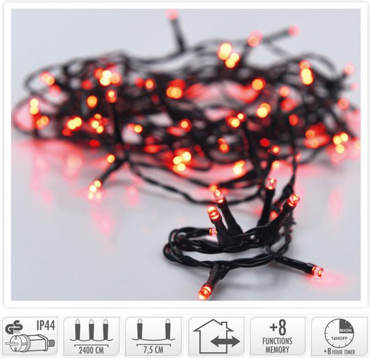 Weihnachtsbeleuchtung 320 LEDs – 24 m – rot – Timer – Lichtfunktionen – Speicher – Außen – Innen