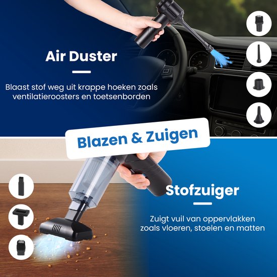 CarMe 2-in-1 Autostaubsauger - Saugen & Blasen - Dustbuster - 7 Aufsätze - Wiederaufladbar - Airduster - Schwarz