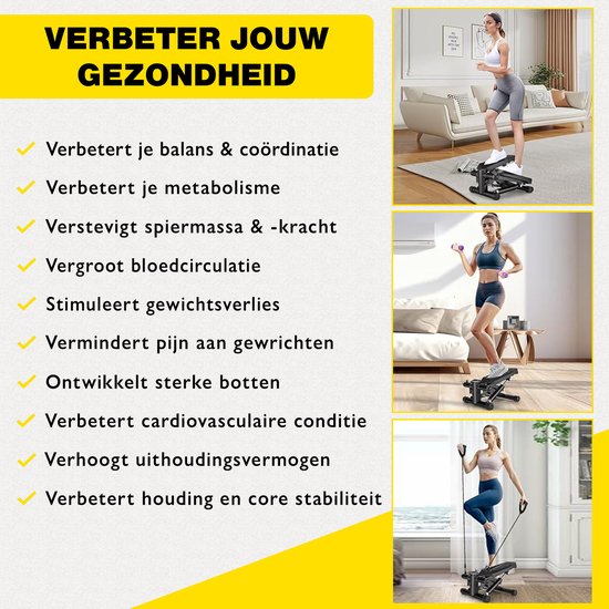 Zoluko Stepper mit Display - Inklusive Widerstandsbänder, Anti-Rutsch-Matte und E-Book - Stepper Fitness - Fitness Step - Mini Stepper - Step Fitness - Aerobic Step - Step - Stepper Fitness Gerät - Heimtrainer - Schwarz