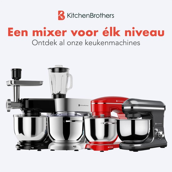 KitchenBrothers Küchenmaschine - Küchenroboter - 5L - Küchenmixer - 1200W - Anthrazit