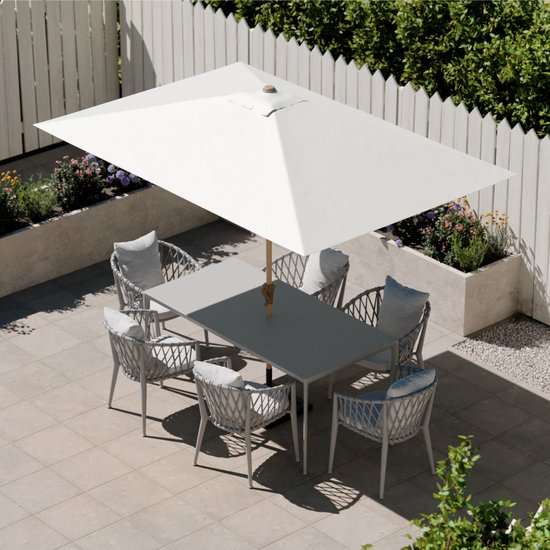 LifeGoods Sonnenschirm - Garten - 270x180cm - 30° neigbar - Wasserdicht - UPF50+ - Holzbeschichtung - Creme