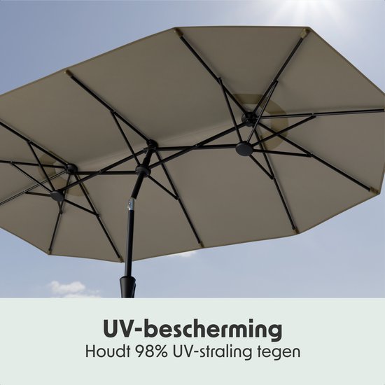 LifeGoods Doppelter Sonnenschirm - Garten - 160x300cm - bis zu 8 Personen - Wasserdicht - UPF50+ - Taupe