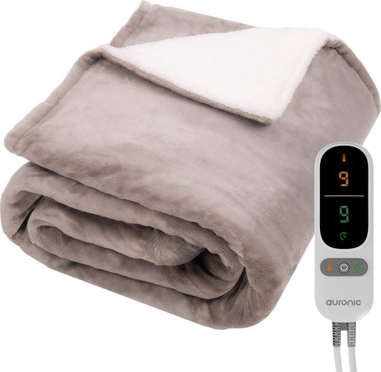 Auronic Electric Blanket - Wärmedecke - Sherpa Fleece - 9 Wärme- und Timer-Einstellungen - Decke - 200x180 - 2 Personen - Taupe