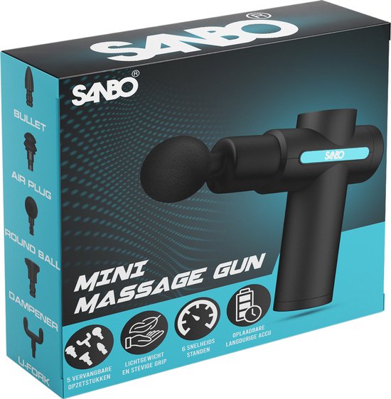 Sanbo Massage Gun Mini Gen 2 - Mit 5 Aufsätzen und 6 Stufen - Sport- und Entspannungsmassagegerät - Massage Gun - Professional - Schwarz