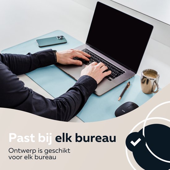 WURK Professionelle Schreibtischunterlage aus Kunstleder - Schreibtisch-Organizer - Schreibtischunterlage - Schreibtischzubehör - Mauspad XXL - Inklusive Kabelclip - Babyblau - 80x40