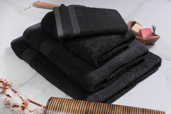 DoubleDry Handtücher 70 x 140 cm - 3er-Set - Hotelqualität 500 g/m2 - Weich & saugfähig - OEKO-TEX Made in Green & BSCI zertifiziert - rabenschwarz