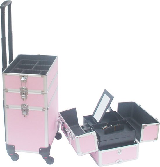 VDD Schminkkoffer Trolley - Kosmetik Make-up Nagelnecessaire - 4 in 1 - Pink