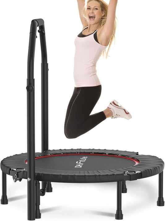 DH FitLife Fitness Indoor Trampolin faltbar ohne Montage | Ø102 cm 40 Inch | Belastbarkeit 150 KG | 4 verstellbare Griffpositionen | Stabil und leise für Kinder und Erwachsene