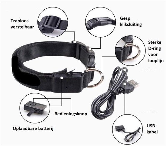 Leuchthalsband LED Größe XL 42 - 56 cm USB Wiederaufladbares Hundehalsband Welpenleine - Blau Hund Katze Kitten Katze - Dutchwide