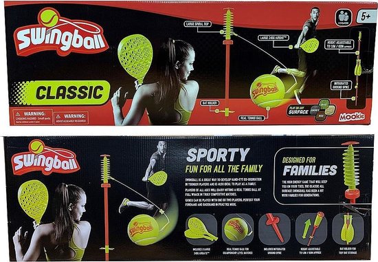 Swingball Classic - Tennisschläger mit Bodenplatte - mit Schlägerhalterung und Erdspieß - rot/gelb