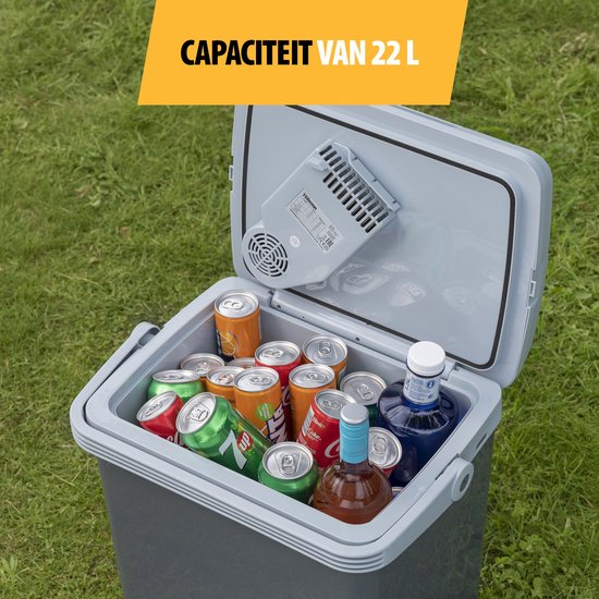 Tristar Coolbox KB-7424 - Kühlbox 22 Liter - Leichtgewicht mit Tragegriff - Thermoelektrisches Kühlsystem - Mit 12V Stecker für unterwegs und im Auto - Umrüstbar auf 230V Netzstecker - Grau