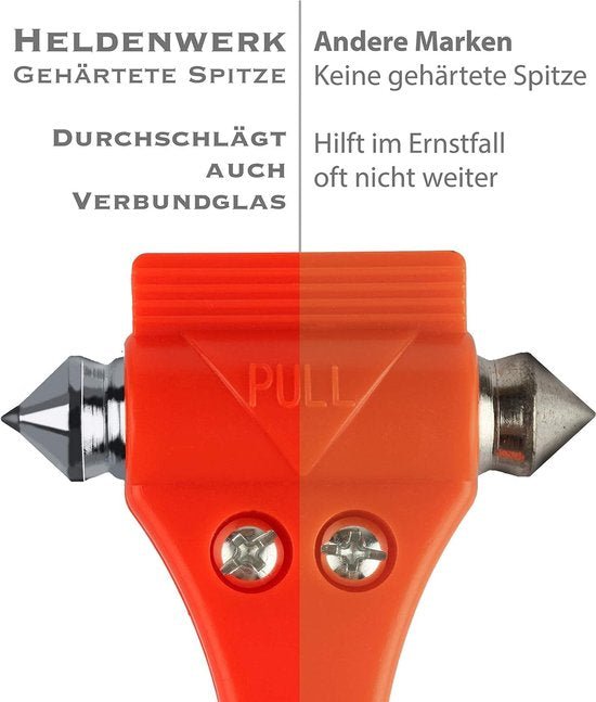Notfallhammer für das Auto, 2er-Set, Notfallhammer mit Gurtschneider und gehärteten Spitzen, Hammer für Notfälle, Sicherheitshammer mit Gurtschneider