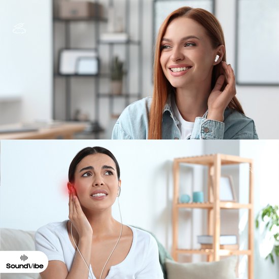 SoundVibe® - Kabellose Ohrhörer mit Geräuschunterdrückung - Weiß - Bluetooth-Ohrhörer - Kopfhörer mit Geräuschunterdrückung - LX-10 Earpods mit Bildschirm - Funktioniert mit Apple und Android - Earpods USB C - Kabellose Ohrhörer - Drahtlose Ohrhörer