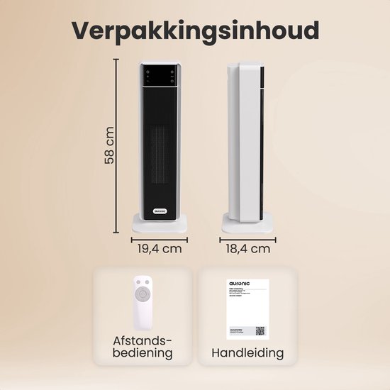 Auronic Elektroherd - Keramischer Herd - Turmherd - 2000W Heizleistung - Weiß