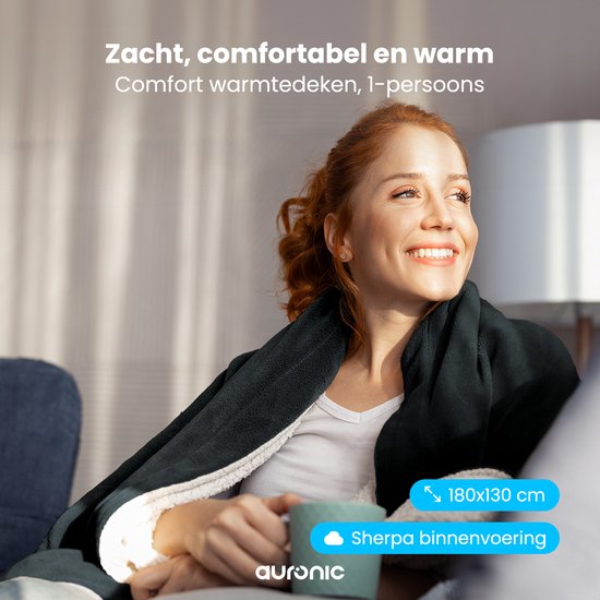 Auronic Electric Blanket - Wärmedecke - Sherpa Fleece - 9 Wärme- und Timer-Einstellungen - Decke - 180x130 - 1 Person - Anthrazit
