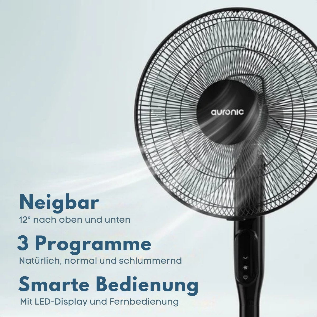 Auronic Stativventilator - Standventilator - Luftkühler - Boden- und Tischventilator - 3-in-1 - 12 Geschwindigkeiten - Leise - Mit Fernbedienung - Schwarz