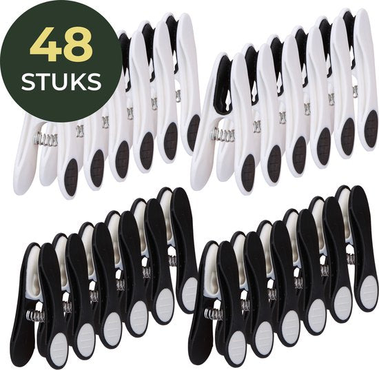 Gandria Wäscheklammern 48 Stück - Kunststoff-Wäscheklammern - Satz von 48 Kunststoff-Wäscheklammern - Wäscheständer Wäscheklammern 10 Kg - Schwarz/Weiß und Weiß/Schwarz
