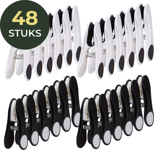 Gandria Wäscheklammern 48 Stück - Kunststoff-Wäscheklammern - Satz von 48 Kunststoff-Wäscheklammern - Wäscheständer Wäscheklammern 10 Kg - Schwarz/Weiß und Weiß/Schwarz