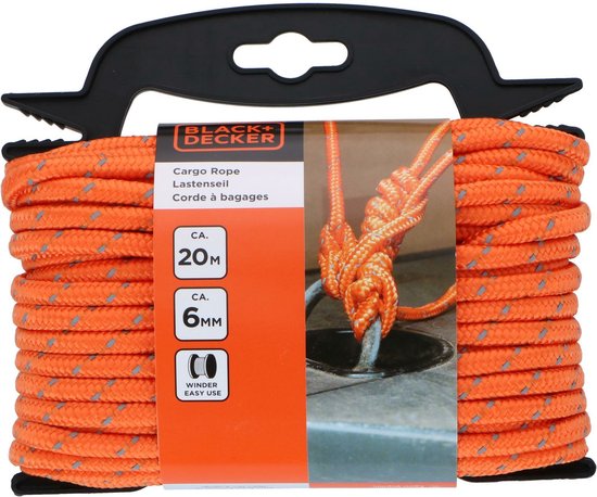 BLACK+DECKER Zurrgurt mit Retraktor - Zurrgurt 20 Meter - 6MM - Nylon - Orange