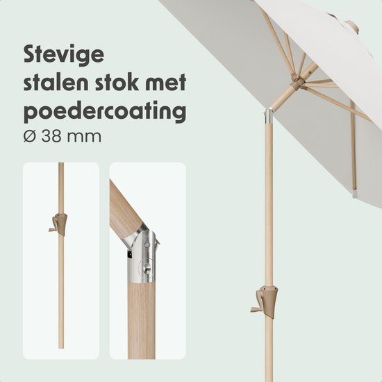LifeGoods Sonnenschirm - Garten - 270x180cm - 30° neigbar - Wasserdicht - UPF50+ - Holzbeschichtung - Creme