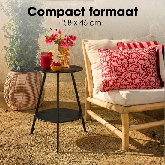 Mica Decorations Seattle Beistelltisch, rund, für den Außenbereich – Couchtisch – Salontisch für den Außenbereich – Auch als Pflanzentisch oder Pflanzenständer geeignet – Metall – 58 x 46 cm – Schwarz