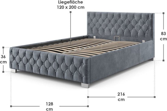 Juskys - Polsterbett Nizza - 120 x 200 cm - LED-Beleuchtung & Bettschublade - Grau