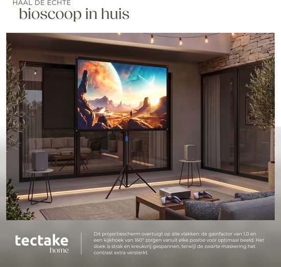 tectake® Beamer-Leinwand – 60 Zoll – 16:9-Projektionsleinwand mit Stativ – 4K HD – aufrollbar – ausziehbar – Projektionsleinwand – Präsentationsleinwand – inklusive Tragetasche
