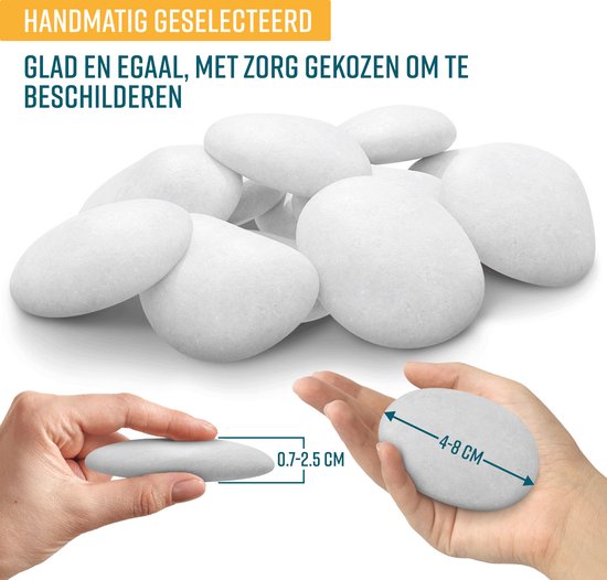 NAPI Happy Stones Steine - 12 weiße Kieselsteine - Inklusive Kurs: Malerei Steine - Glatte glatte Kieselsteine - Paket - Strand Kiesel - 4 bis 8cm - Weiß