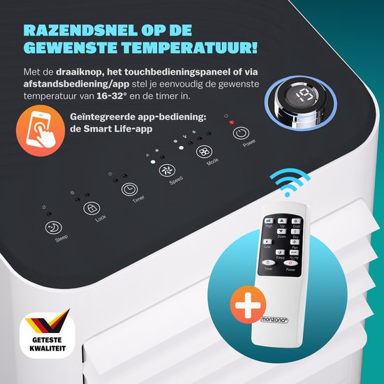 Monzana mobiles Klimagerät - 7000 BTU Fenster-Kit 20 bis 25m² wifi Timer - weiß